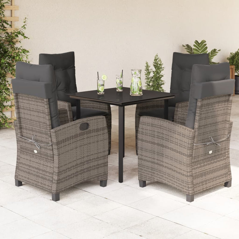 5 Piece Garden Dining Set with Cushions Grey Poly Rattan