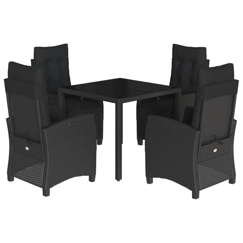 5 Piece Garden Dining Set with Cushions Black Poly Rattan