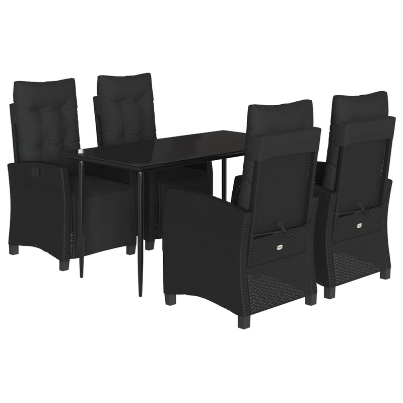 5 Piece Garden Dining Set with Cushions Black Poly Rattan