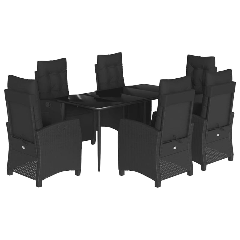 7 Piece Garden Dining Set with Cushions Black Poly Rattan