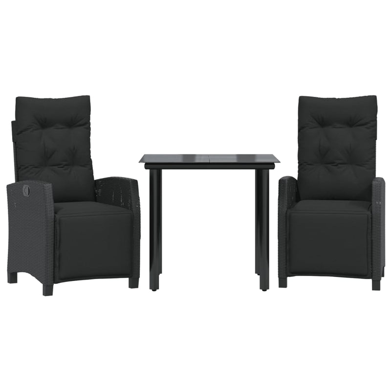 3 Piece Garden Dining Set with Cushions Black Poly Rattan