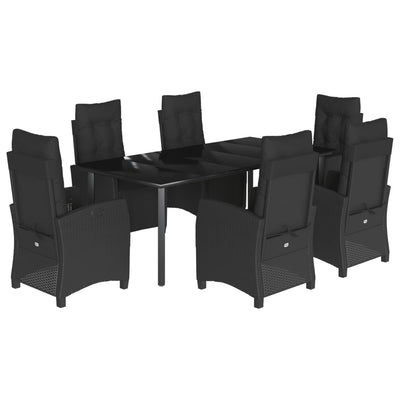 7 Piece Garden Dining Set with Cushions Black Poly Rattan