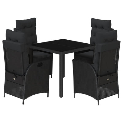 5 Piece Garden Dining Set with Cushions Black Poly Rattan