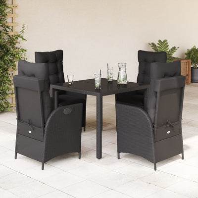 5 Piece Garden Dining Set with Cushions Black Poly Rattan