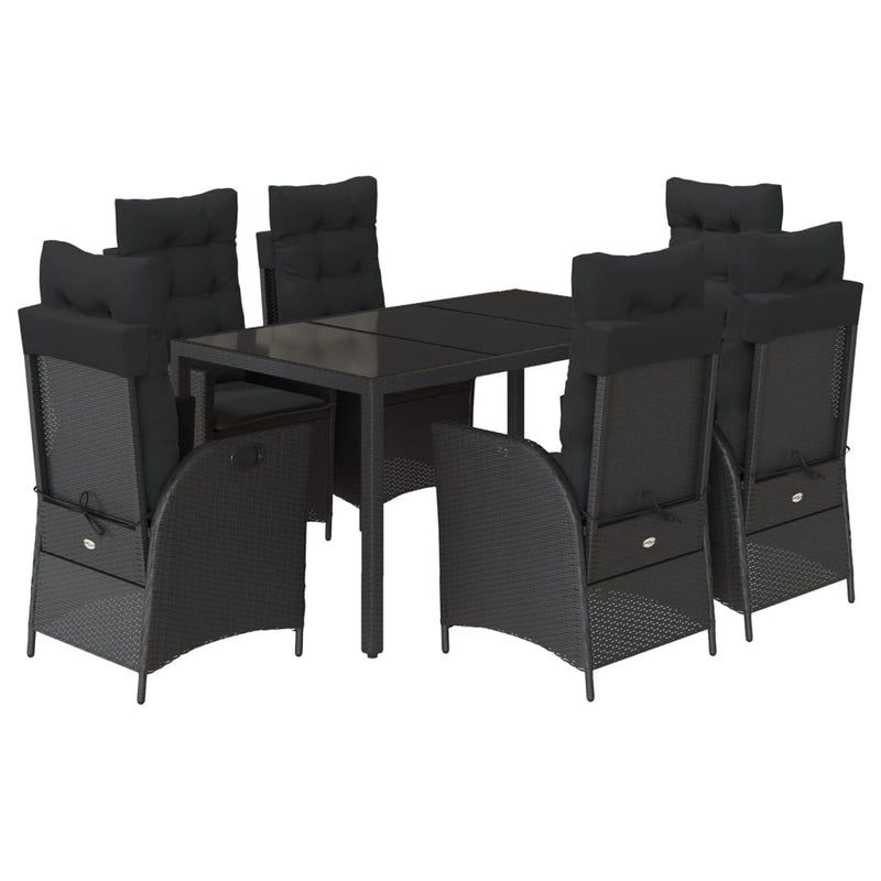 7 Piece Garden Dining Set with Cushions Black Poly Rattan