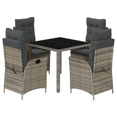 5 Piece Garden Dining Set with Cushions Grey Poly Rattan