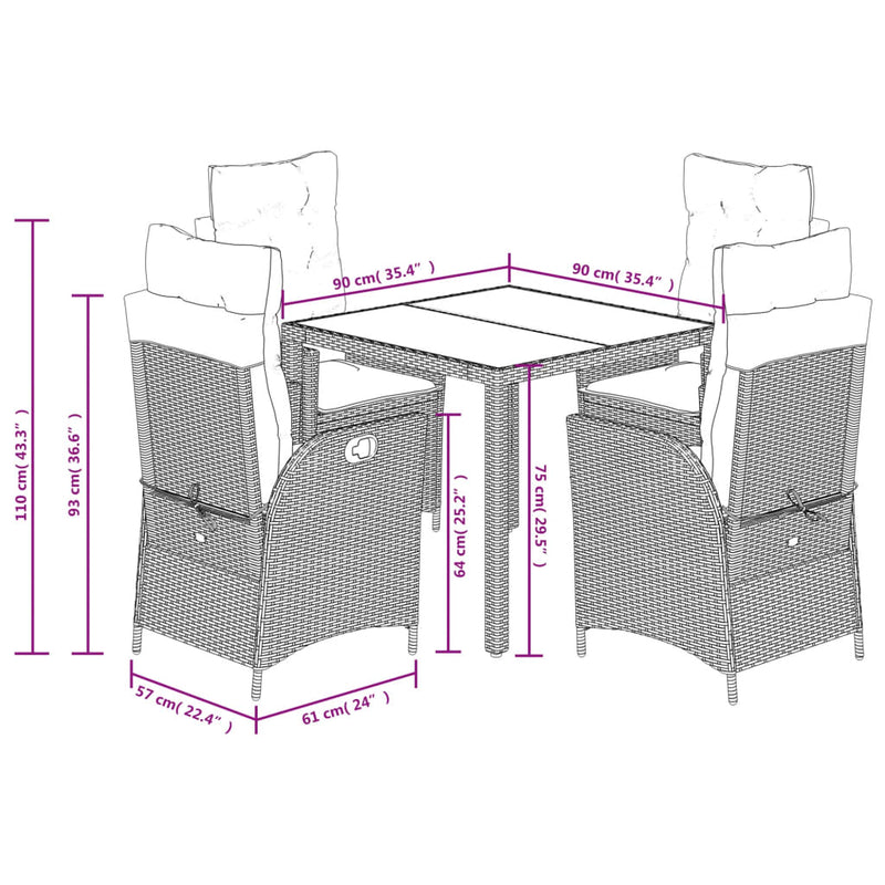 5 Piece Garden Dining Set with Cushions Grey Poly Rattan