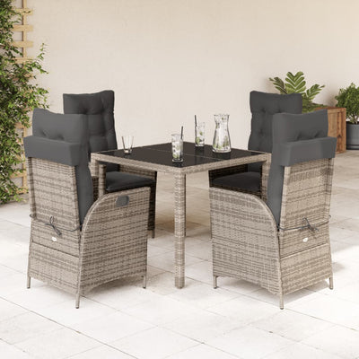 5 Piece Garden Dining Set with Cushions Grey Poly Rattan