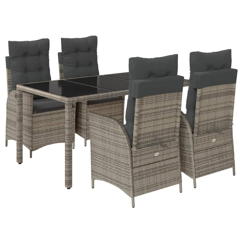 5 Piece Garden Dining Set with Cushions Grey Poly Rattan