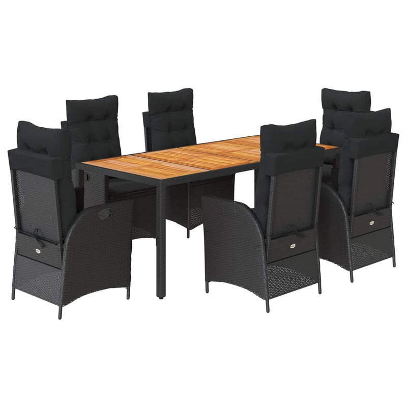 7 Piece Garden Dining Set with Cushions Black Poly Rattan