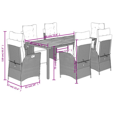 7 Piece Garden Dining Set with Cushions Black Poly Rattan