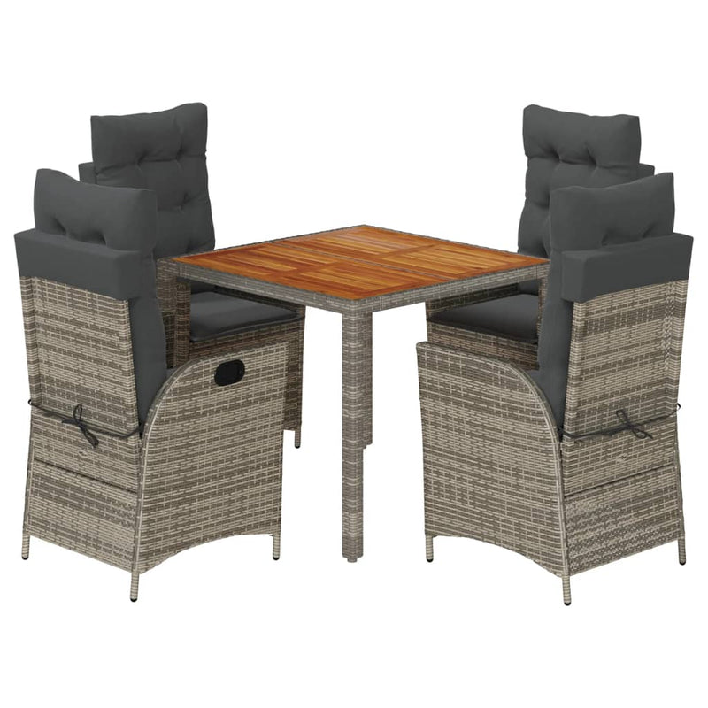 5 Piece Garden Dining Set with Cushions Grey Poly Rattan