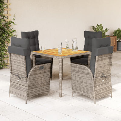 5 Piece Garden Dining Set with Cushions Grey Poly Rattan