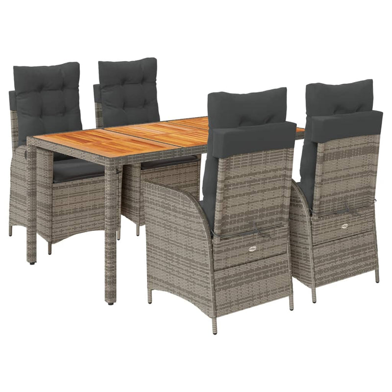 5 Piece Garden Dining Set with Cushions Grey Poly Rattan