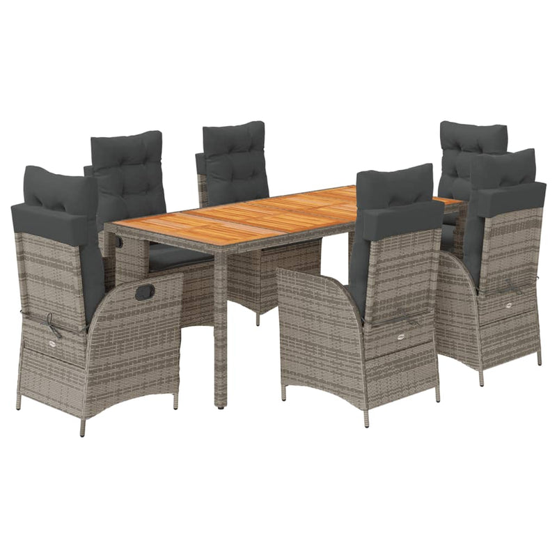 7 Piece Garden Dining Set with Cushions Grey Poly Rattan