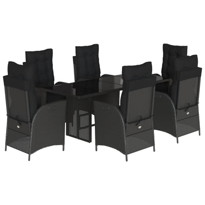 7 Piece Garden Dining Set with Cushions Black Poly Rattan