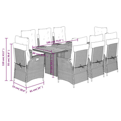 9 Piece Garden Dining Set with Cushions Black Poly Rattan