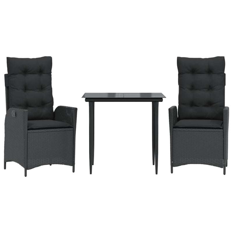 3 Piece Garden Dining Set with Cushions Black Poly Rattan