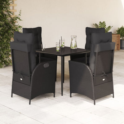 5 Piece Garden Dining Set with Cushions Black Poly Rattan