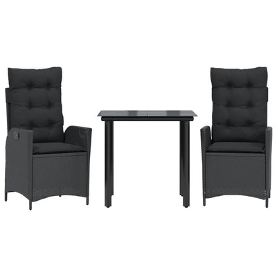 3 Piece Garden Dining Set with Cushions Black Poly Rattan