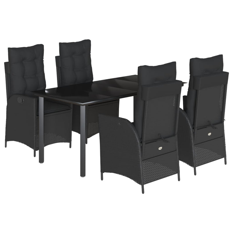 5 Piece Garden Dining Set with Cushions Black Poly Rattan