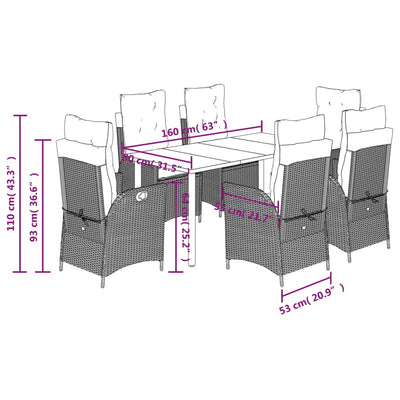 7 Piece Garden Dining Set with Cushions Black Poly Rattan