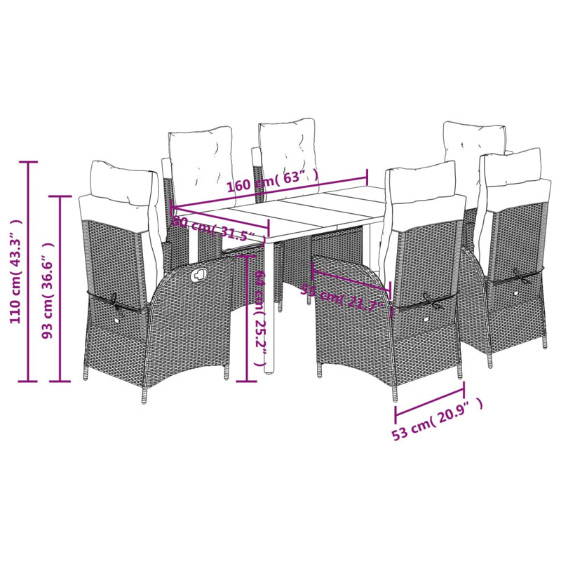 7 Piece Garden Dining Set with Cushions Black Poly Rattan