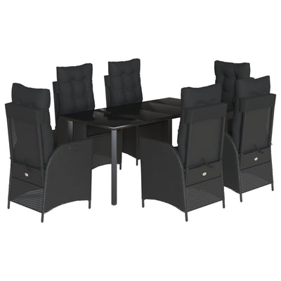 7 Piece Garden Dining Set with Cushions Black Poly Rattan