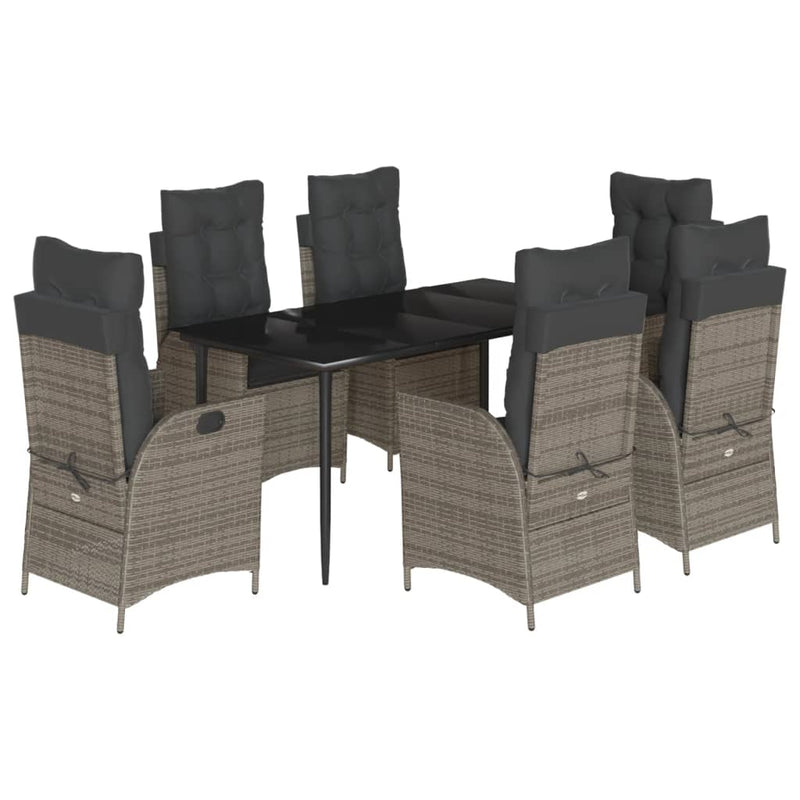 7 Piece Garden Dining Set with Cushions Grey Poly Rattan