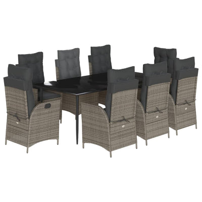 9 Piece Garden Dining Set with Cushions Grey Poly Rattan