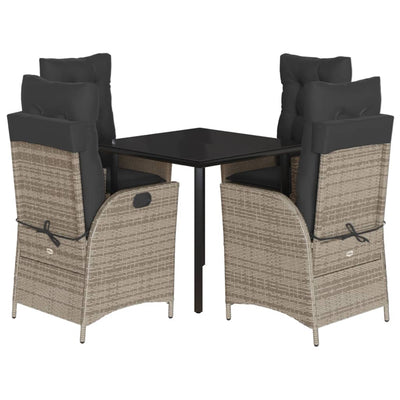 5 Piece Garden Dining Set with Cushions Grey Poly Rattan