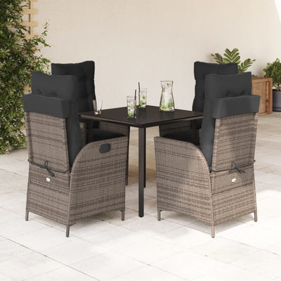 5 Piece Garden Dining Set with Cushions Grey Poly Rattan