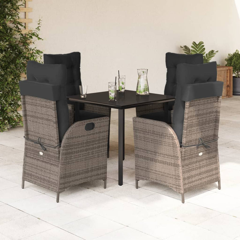 5 Piece Garden Dining Set with Cushions Grey Poly Rattan