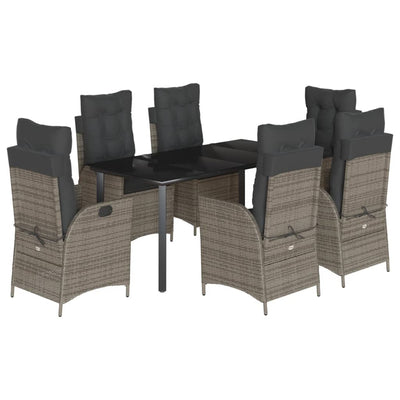 7 Piece Garden Dining Set with Cushions Grey Poly Rattan