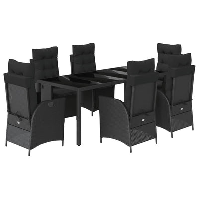 7 Piece Garden Dining Set with Cushions Black Poly Rattan