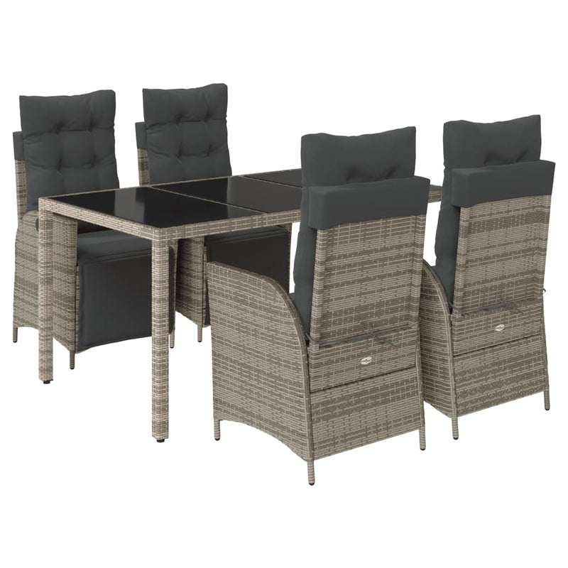 5 Piece Garden Dining Set with Cushions Grey Poly Rattan