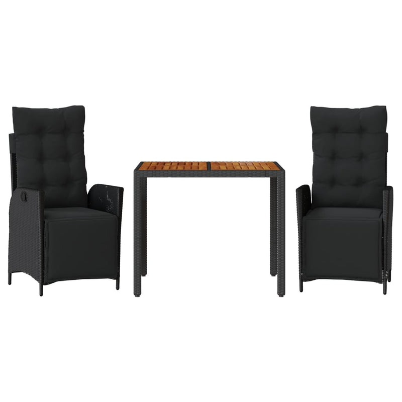 3 Piece Garden Dining Set with Cushions Black Poly Rattan