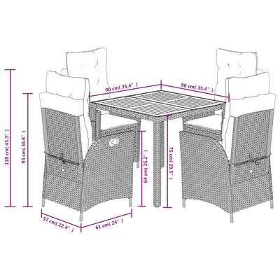 5 Piece Garden Dining Set with Cushions Black Poly Rattan