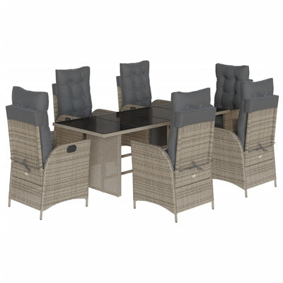 7 Piece Garden Dining Set with Cushions Grey Poly Rattan