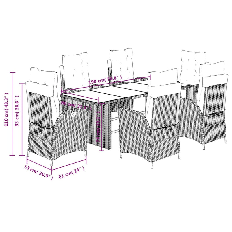 7 Piece Garden Dining Set with Cushions Grey Poly Rattan