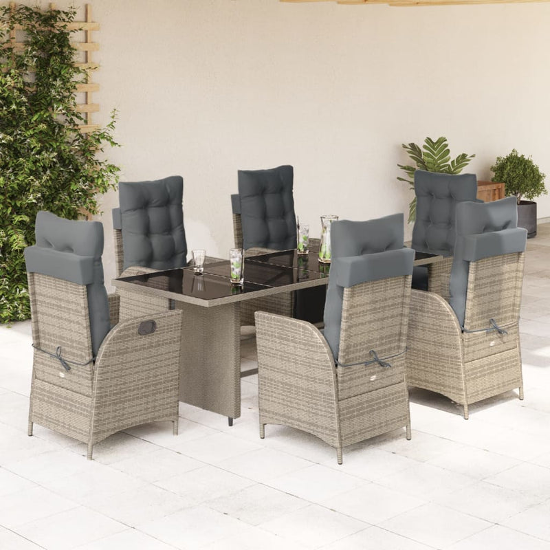 7 Piece Garden Dining Set with Cushions Grey Poly Rattan