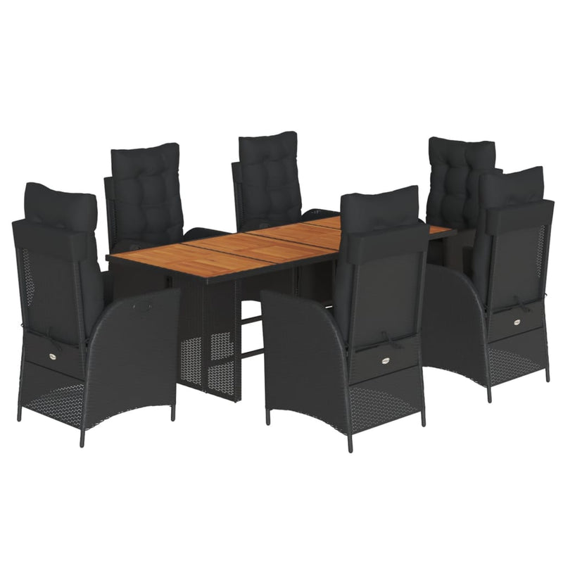 7 Piece Garden Dining Set with Cushions Black Poly Rattan