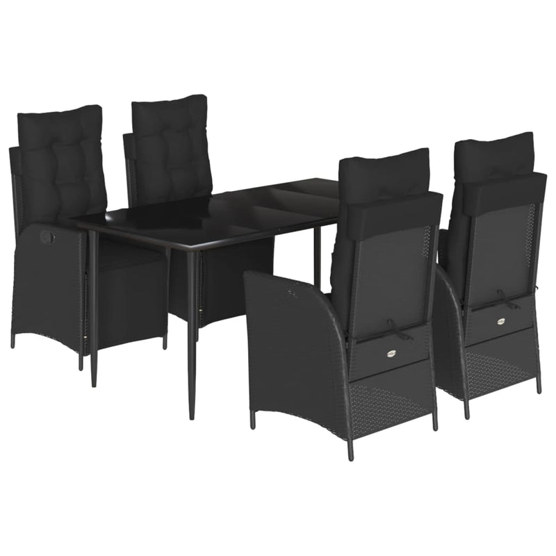 5 Piece Garden Dining Set with Cushions Black Poly Rattan