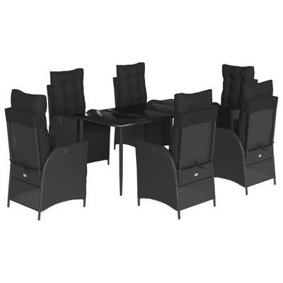 7 Piece Garden Dining Set with Cushions Black Poly Rattan