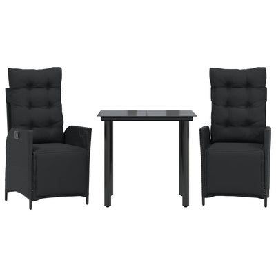 3 Piece Garden Dining Set with Cushions Black Poly Rattan