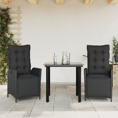 3 Piece Garden Dining Set with Cushions Black Poly Rattan