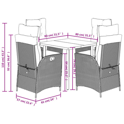 5 Piece Garden Dining Set with Cushions Black Poly Rattan