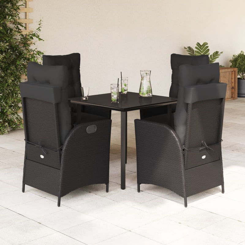 5 Piece Garden Dining Set with Cushions Black Poly Rattan