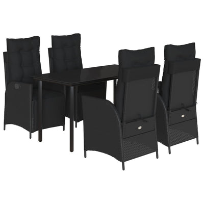 5 Piece Garden Dining Set with Cushions Black Poly Rattan