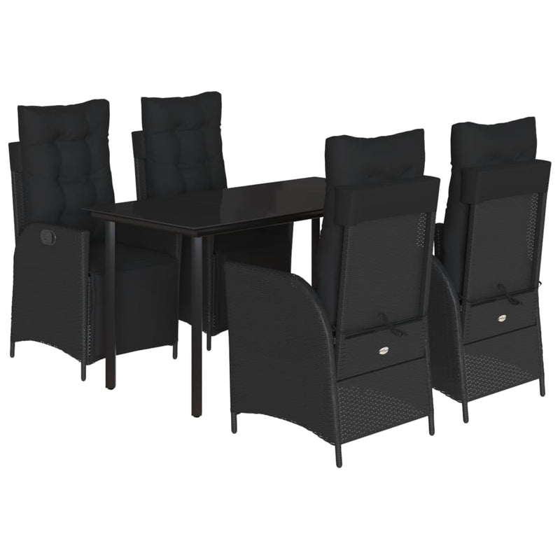 5 Piece Garden Dining Set with Cushions Black Poly Rattan